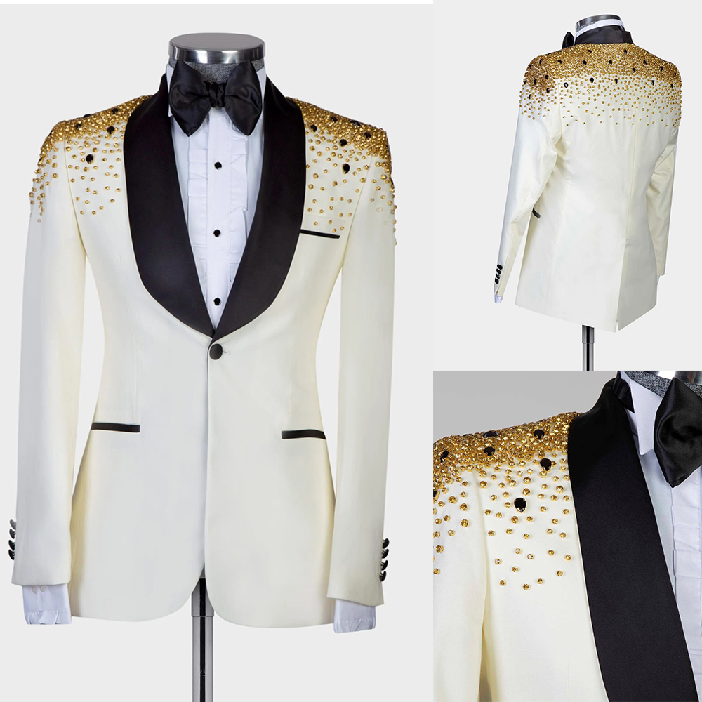 Men Formal Wear Modern - 남성용 럭셔리 크리스탈 비즈 수트 남성용