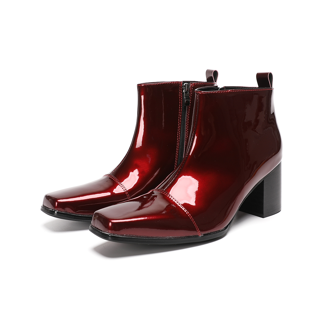 Men Formal Wear With Boots - 남성용 레드 천연 가죽 하이힐 앵클