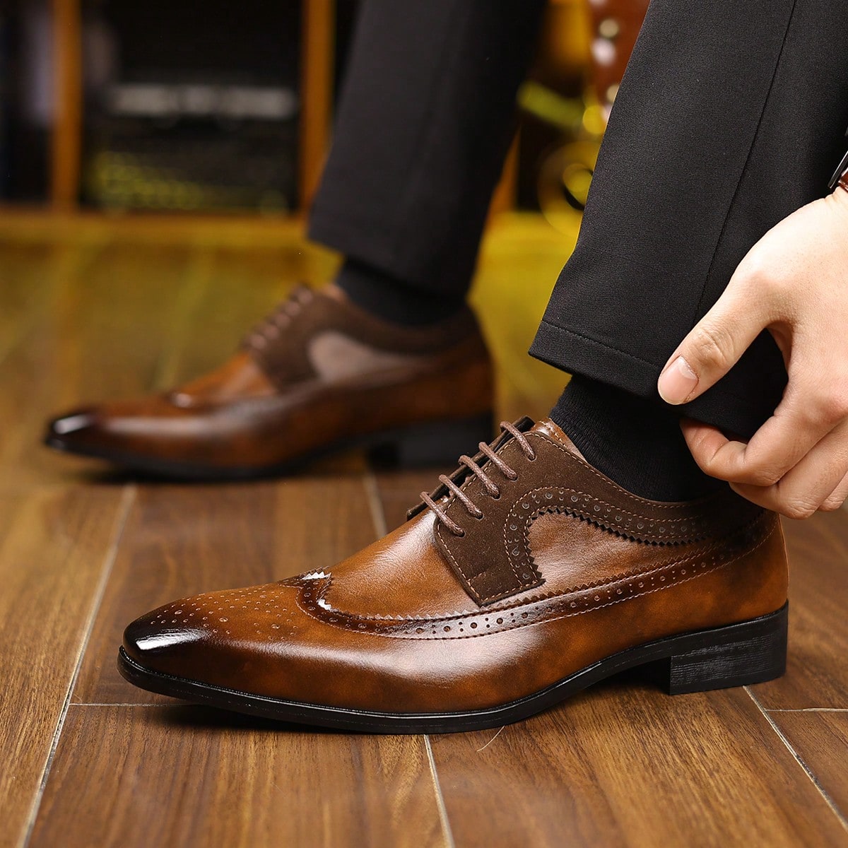 남성용 윙팁 브로그 스타일의 끈으로 묶는 정장 구두,  - Formal Men Daily Wear Footwear 리뷰 및 가격