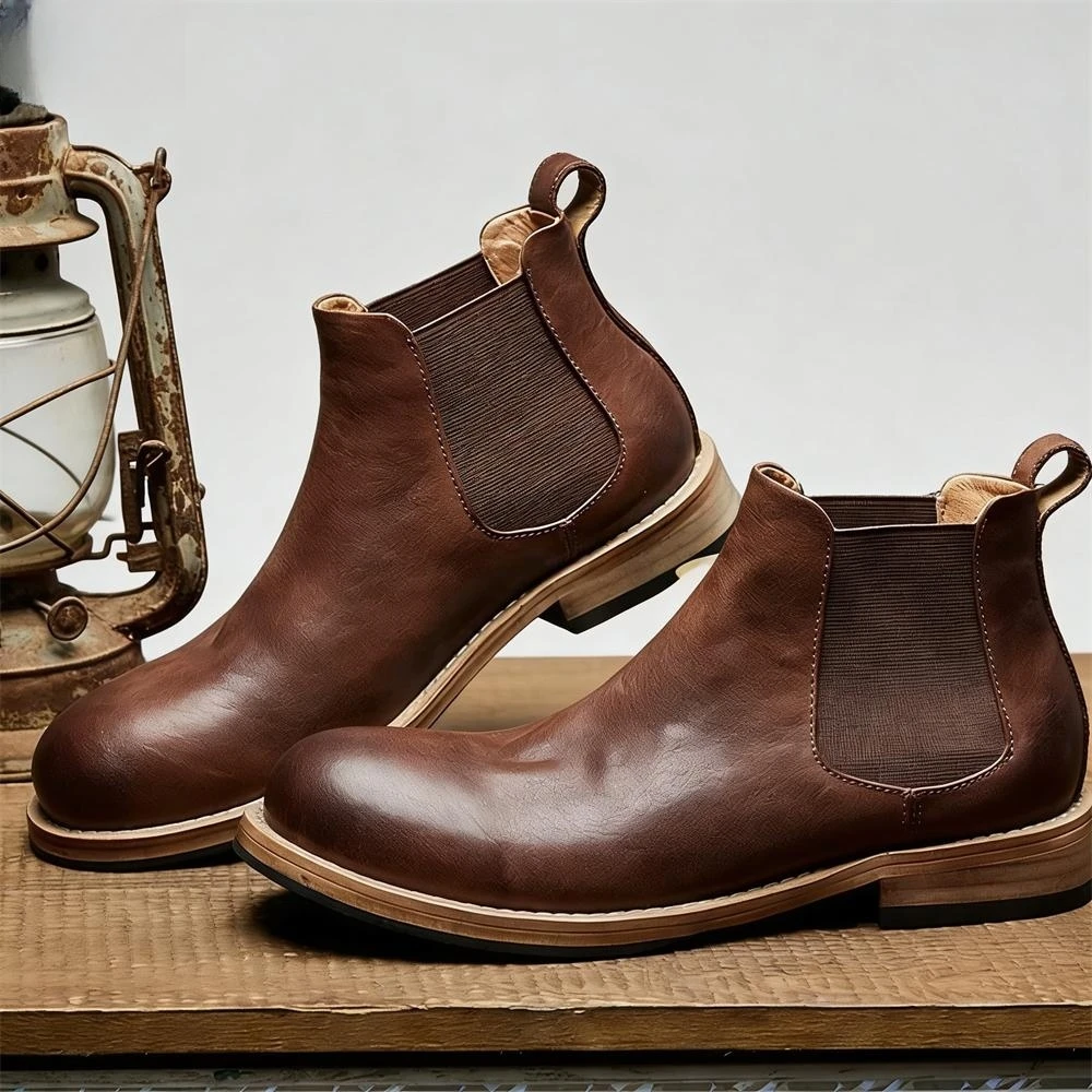 남성용 엘라스틱 고어스 첼시 앵클 부츠, 브라운 슬립온 - Formal Men Daily Wear Footwear 리뷰 및 가격