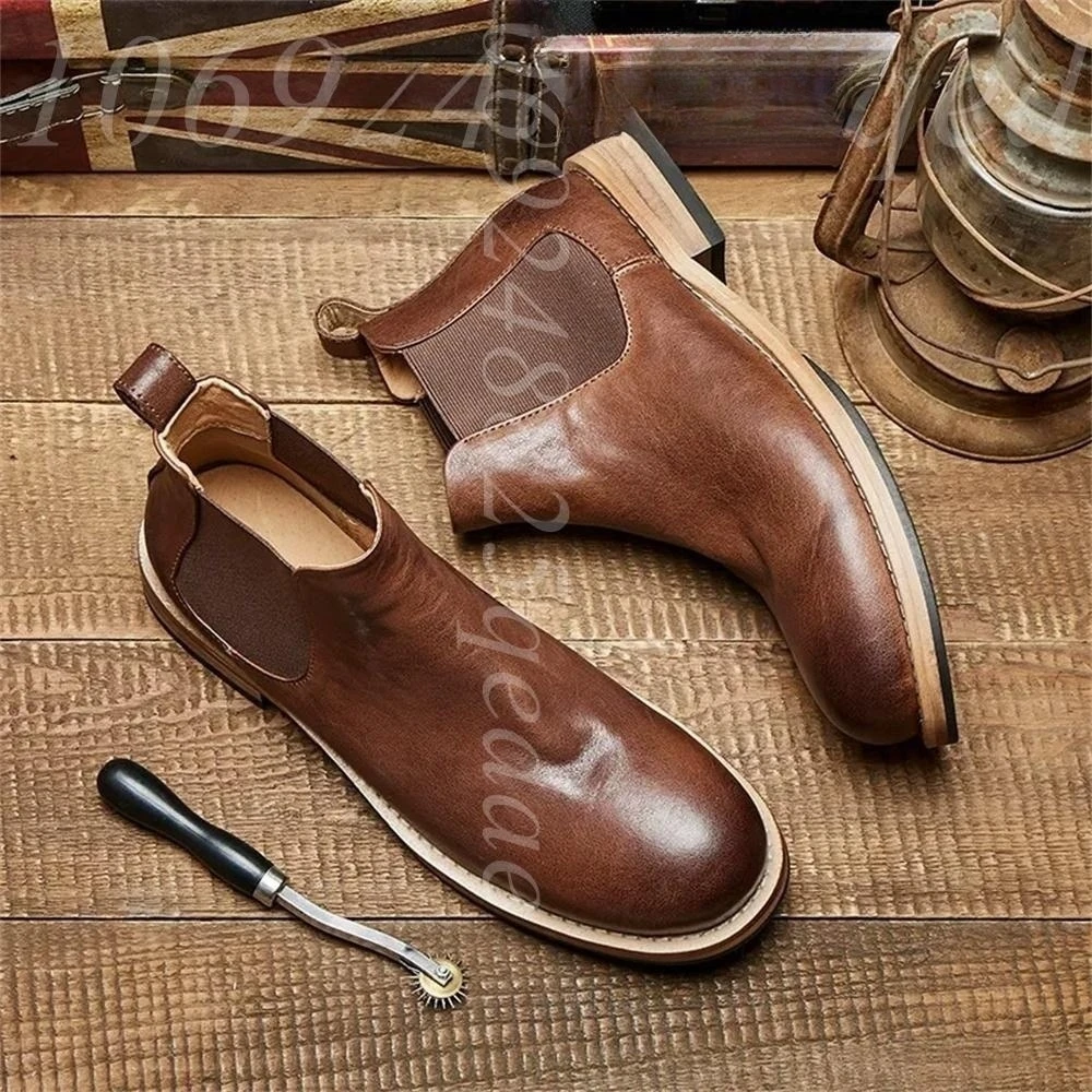 남성용 엘라스틱 고어스 첼시 앵클 부츠, 브라운 슬립온 - Formal Men Daily Wear Footwear 리뷰 및 가격